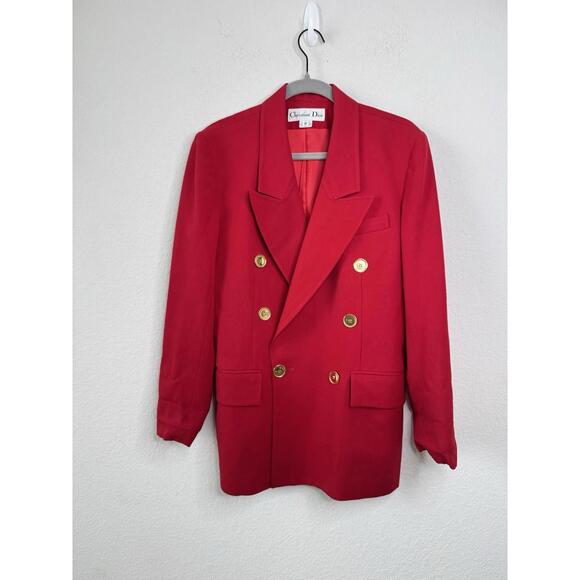 Christian Dior Red Blazer & Skirt Suit 100% Pure Wool Women’s Sz 6 Vtg Old Money - Picture 2 of 9